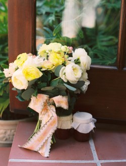 Yellow and White Bouquet Tied with Peach Ribbon