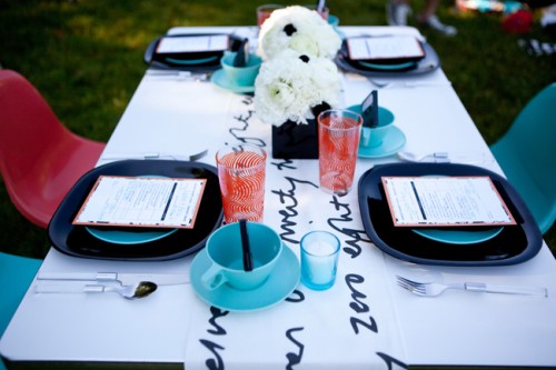 80s Wedding Ideas Retro Blue Red and Black Tabletop