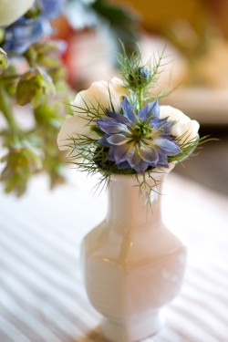 Blue Flowers in White Porcelain Vase