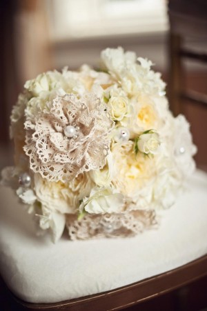 Bouquet with Fresh Flowers and Lace Flowers