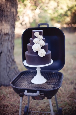 Brown Wedding Cake with Ivory Flowers