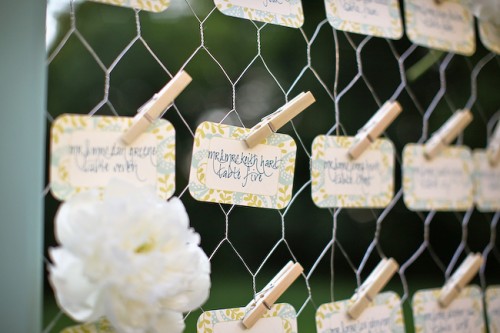 Escort Cards Hung with Clothespins