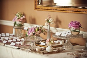 Gold and Pink Vintage Escort Card Display Table