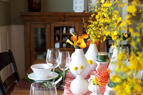 Modern Coral Yellow and White Centerpiece