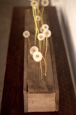 Modern Wood Centerpiece with Dandelions