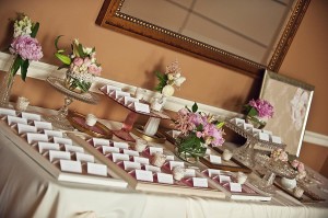 Pink and Gold Escort Card Table