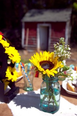 Sunflowers in Blue Mason Jars