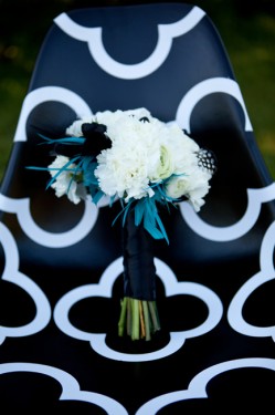 White Bouquet with Blue Feathers