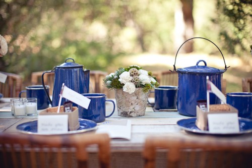 Woodsy Wedding Tabletop Blue and Brown