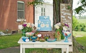 Blue and Green Wedding Dessert Display