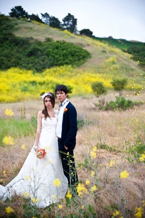 Bride and Groom in Wildflowers