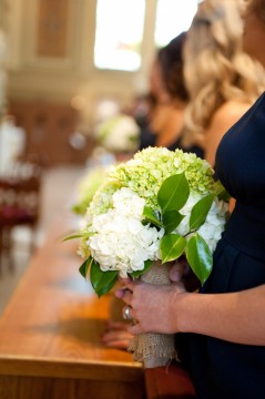 white and green hydrangea bridesmaids bouquet