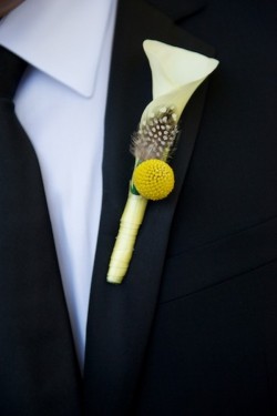Calla Lilly Feather Black and Yellow Boutonniere