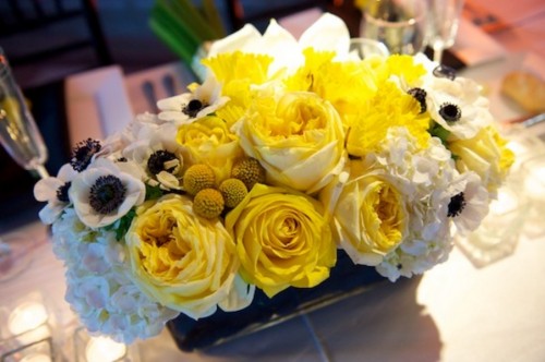 Modern Yellow Rose Anemone Wedding Centerpiece