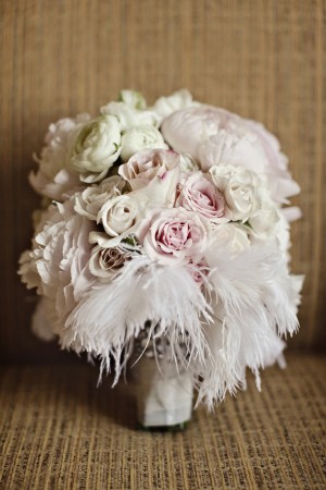Pink and White Feather Bridal Bouquet
