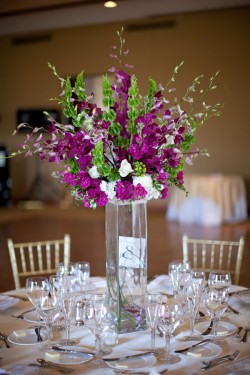 Purple and Green Orchid Tall Centerpiece