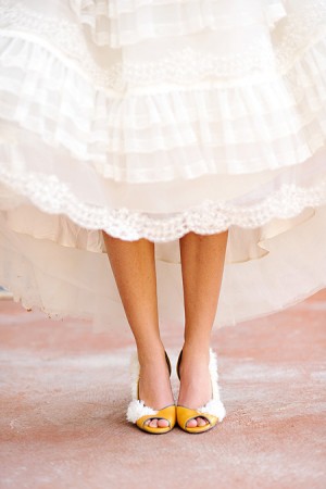 Yellow and White Feather Bride Shoes