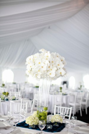 White Orchid and Lime Centerpiece Vase