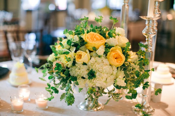 Yellow-Rose-and-Ivy-Centerpiece