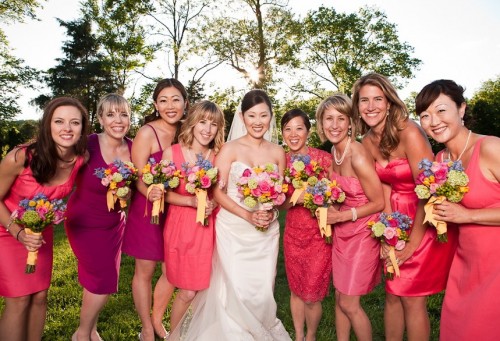 Non-Matching-Hot-Pink-Bridesmaids