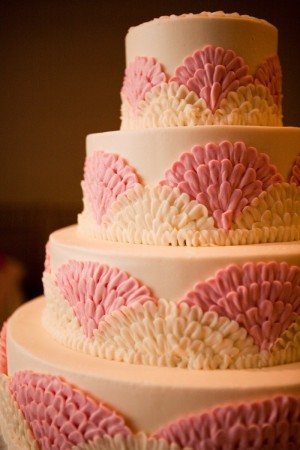 Pink-and-White-Buttercream-Fan-Wedding-Cake