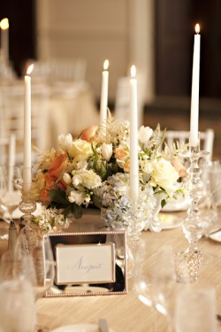 Yellow-Peach-Rose-Taper-Candle-Centerpiece