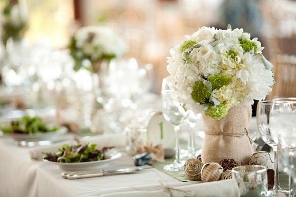 Hydrangea-Burlap-Twine-Green-Cream-Centerpiece