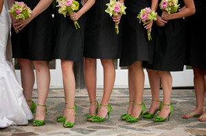 Black-Bridesmaids-Dresses-Green-Shoes