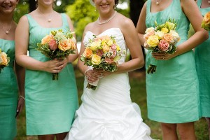 Pink-Yellow-Bouquets-Mint-Green-Bridesmaids