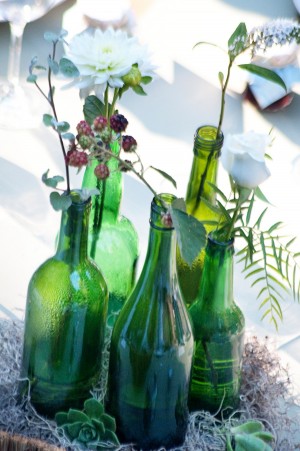 Mixed-Green-Bottle-Centerpiece
