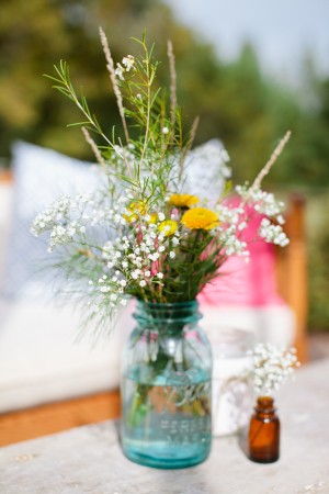 Blue-Ball-Jar-Wildflower-Wedding-Flowers