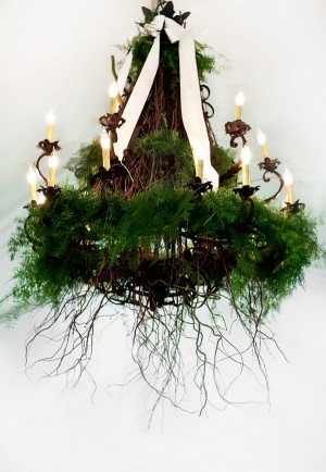 Fern-and-Ribbon-Covered-Chandelier