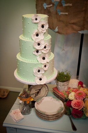 Mint-Green-and-Anemone-Wedding-Cake