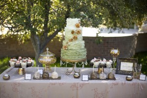 Copper-Green-Ombre-Ruffled-Wedding-Cake