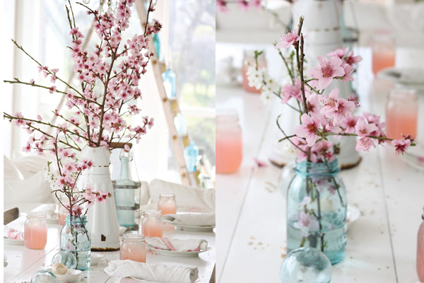 Blue-Mason-Jar-and-Cherry-Blossom-Tablescape