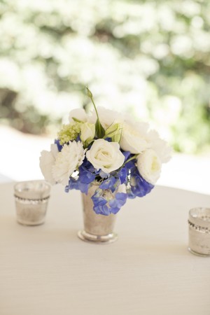 Blue-and-White-Wedding-Centerpiece-in-Mint-Julep-Cup