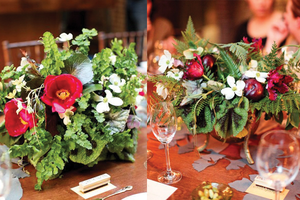 Deep-Red-Tulip-Fern-and-Dogwood-Centerpieces