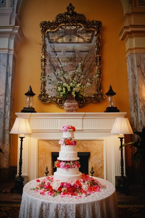 Pink and White Tiered Wedding Cake