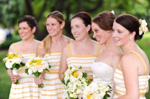 Yellow-Striped-Bridesmaids-Dresses