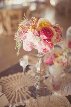 Coral Pink and Red Wedding Centerpiece