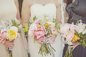 Coral and Yellow Peony Ranunculus Bouquets
