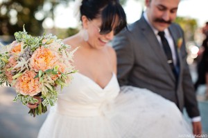 Melon and Grey Wedding Bouquet