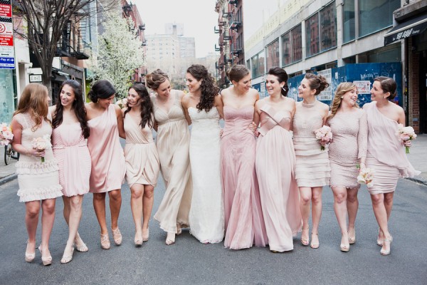 Mismatched Pink Bridesmaids Dresses