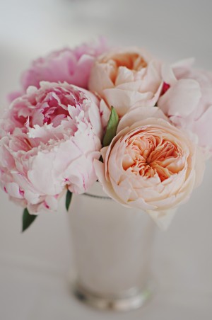 Pink Peonies and Peach Rose Centerpiece