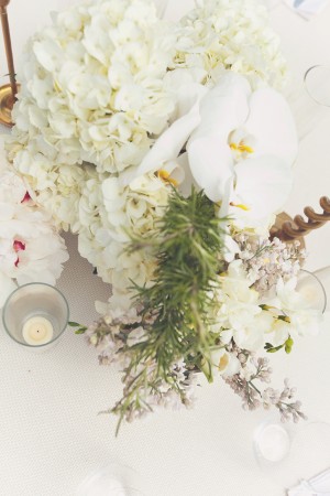 White Hydrangea Orchid Centerpiece