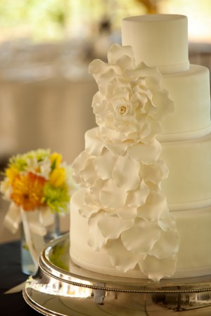 White Ruffled Flower Wedding Cake