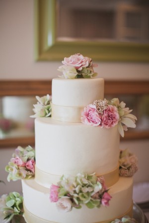 Classic Pink Green Tiered Wedding Cake