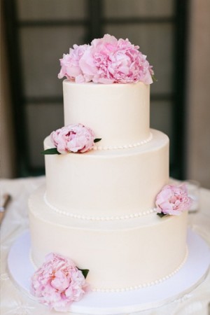 Classic Wedding Cake with Pink Peonies