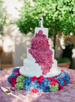 Modern Pink Ruffle Wedding Cake