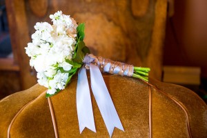 All White Bouquet With Ribbon and Burlap